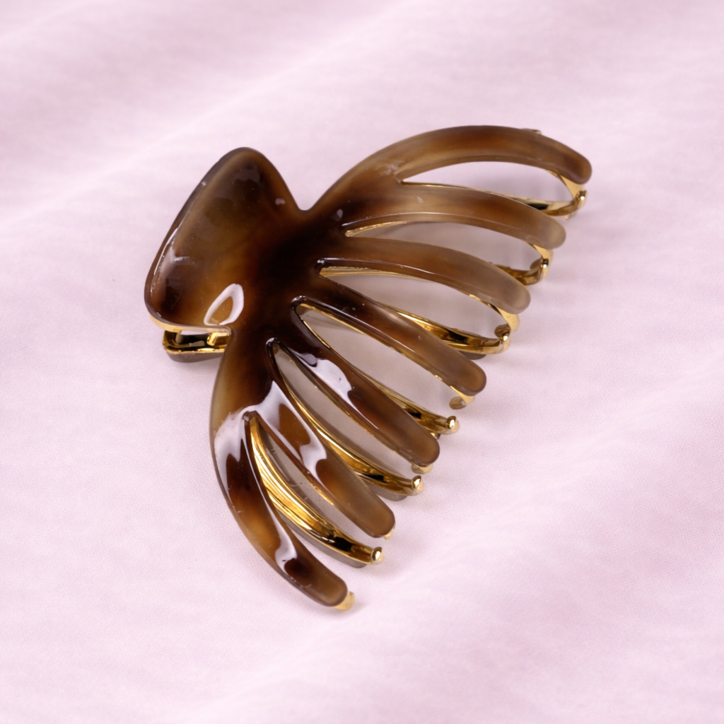 Skřipec do vlasů s kovovými zuby – hnědý (želvovinový efekt)2